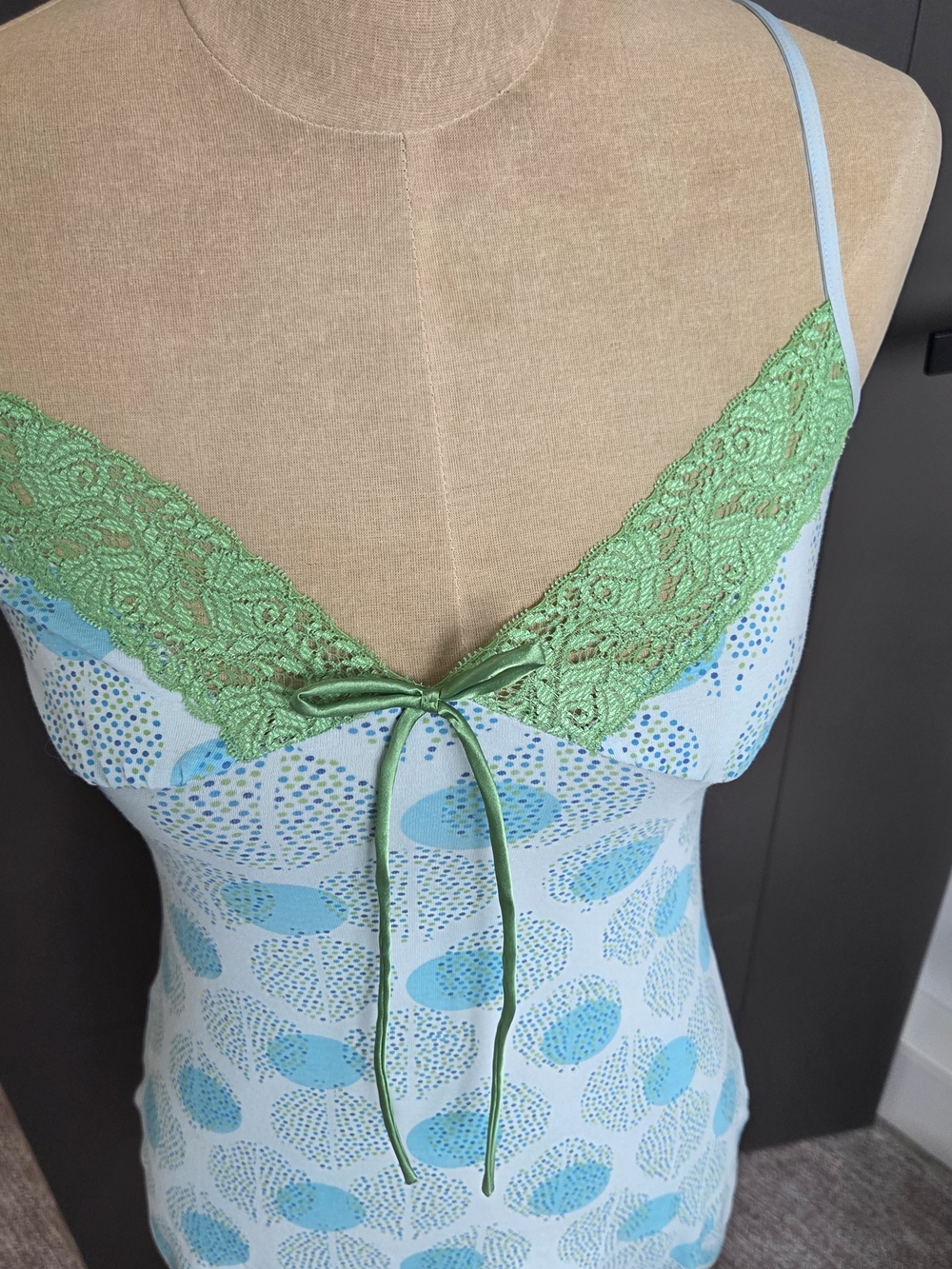 La Senza Blue & Green Polka Dot Lace Trim Chemise Nightgown Women’s XS Y2K Sleep - Picture 2 of 3